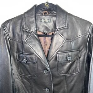 Wilsons Leather Black Leather‎ Jacket Button Front Pockets Western Style M